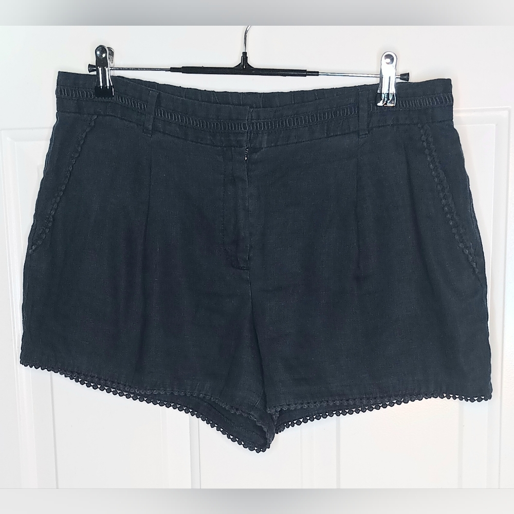 LOFT Navy 100%  Linen Embellished Shorts Size 12